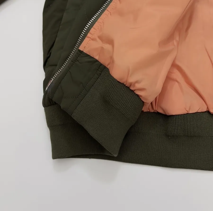 Patchwork Quilted Zipper Pleated Stand-Collar Jacket, Outerwear in Olive Green, product view 14