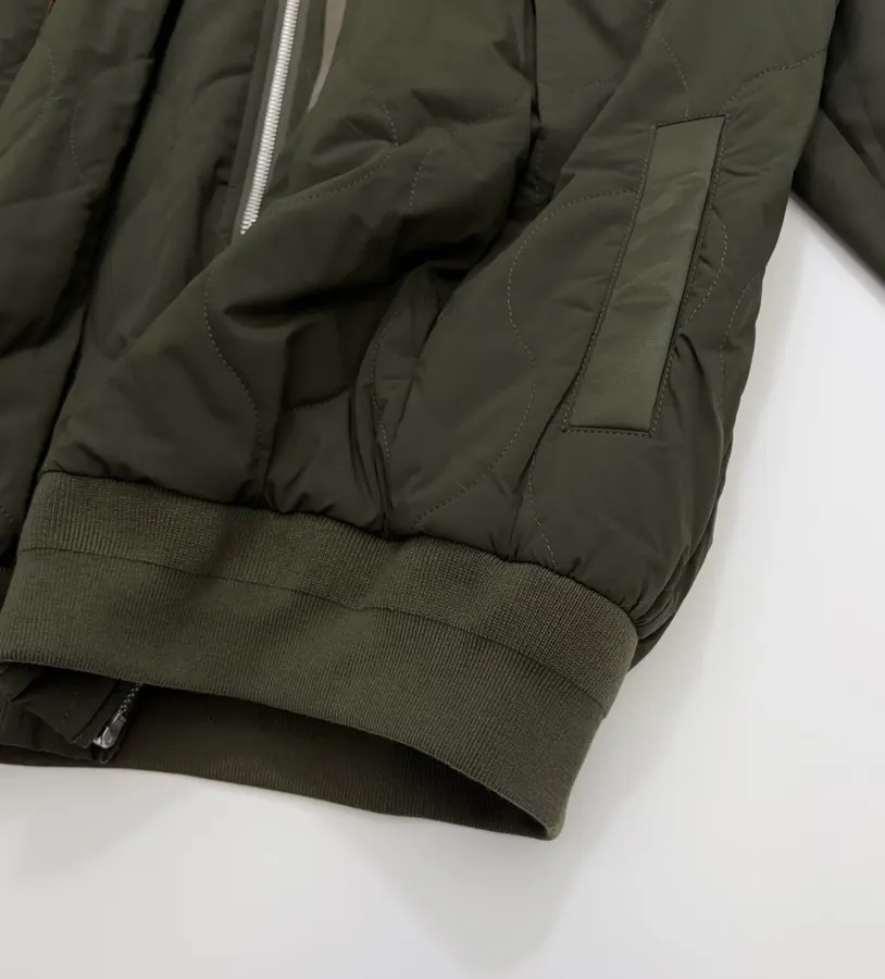 Patchwork Quilted Zipper Pleated Stand-Collar Jacket, Outerwear in Olive Green, product view 15