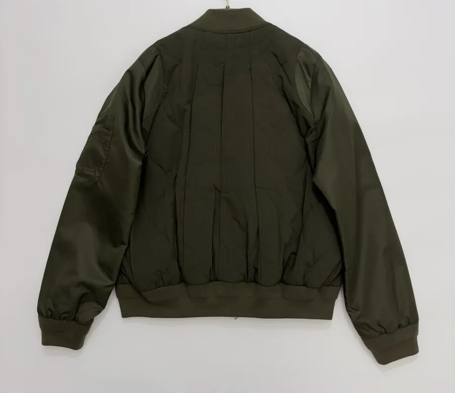 Patchwork Quilted Zipper Pleated Stand-Collar Jacket, Outerwear in Olive Green, product view 17