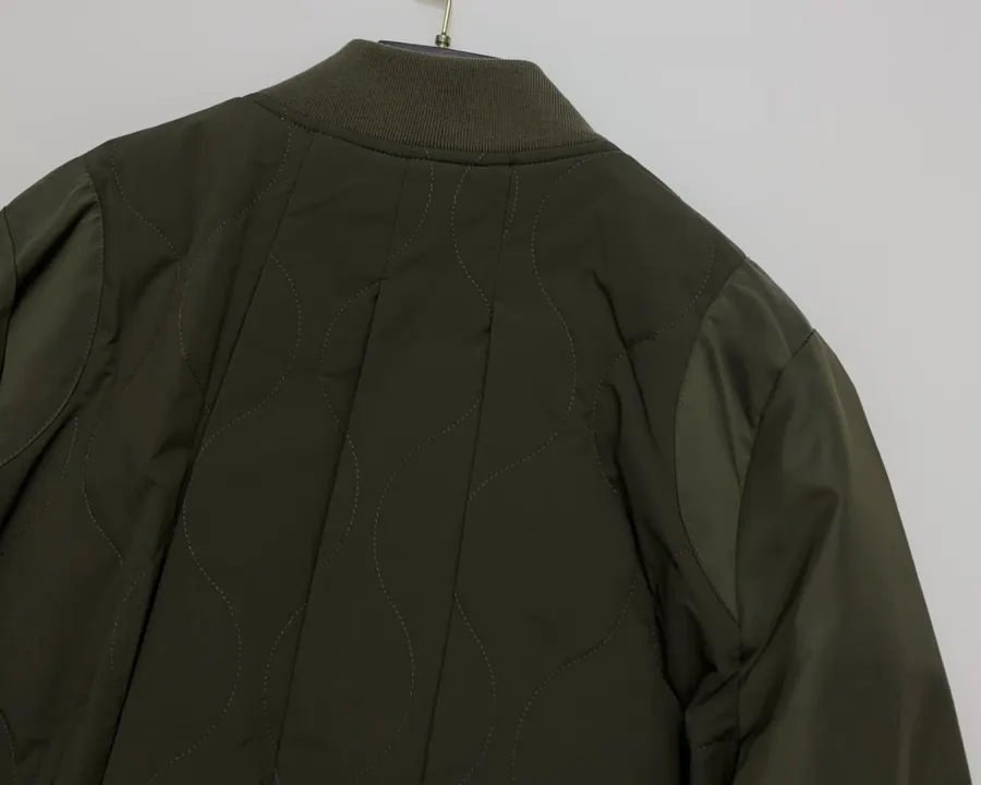 Patchwork Quilted Zipper Pleated Stand-Collar Jacket, Outerwear in Olive Green, product view 18