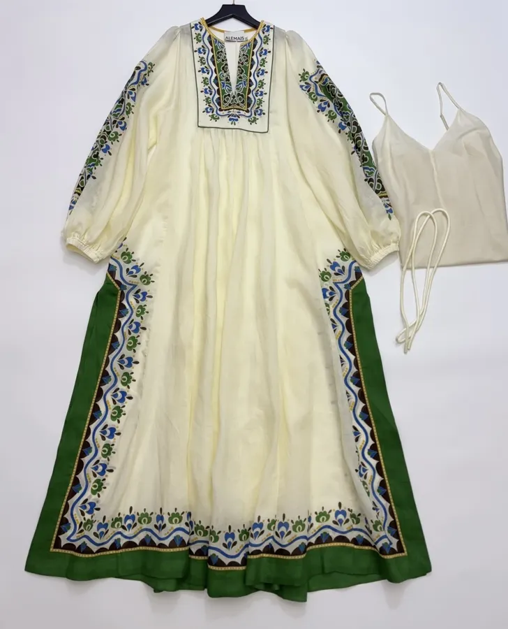 Printed Long Top-Style Dress in Cream, product view 01