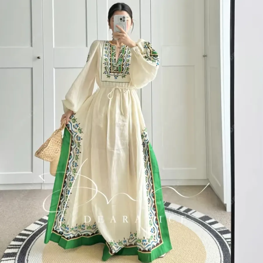 Printed Long Top-Style Dress in Cream, product view 22