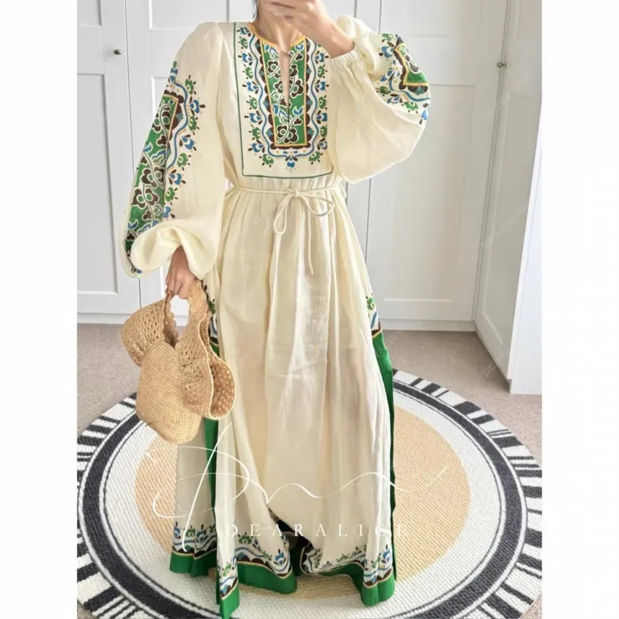 Printed Long Top-Style Dress in Cream, product view 23
