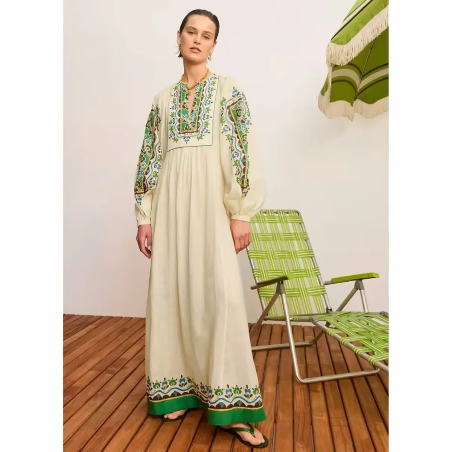Printed Long Top-Style Dress in Cream, product view 24