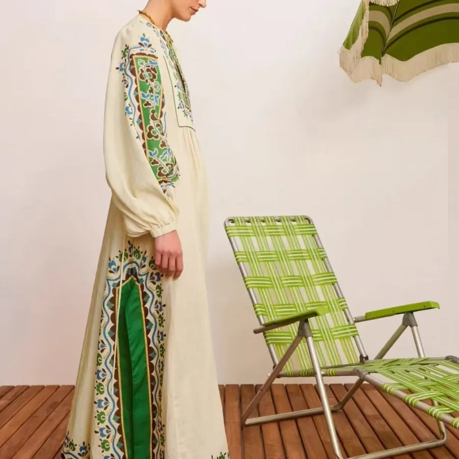 Printed Long Top-Style Dress in Cream, product view 25
