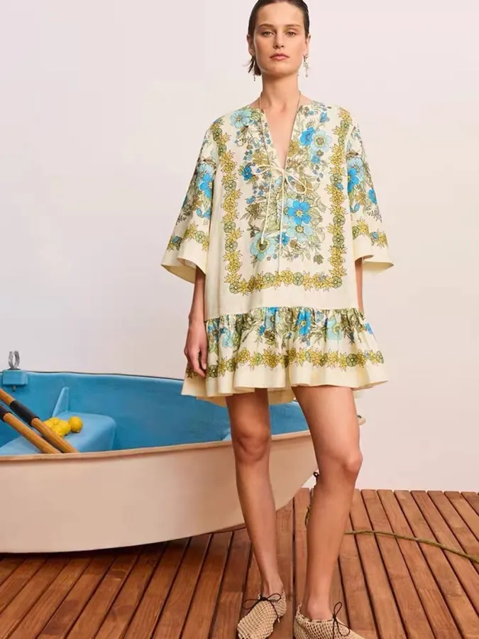 Linen Mini Dress in Cream, product view 18