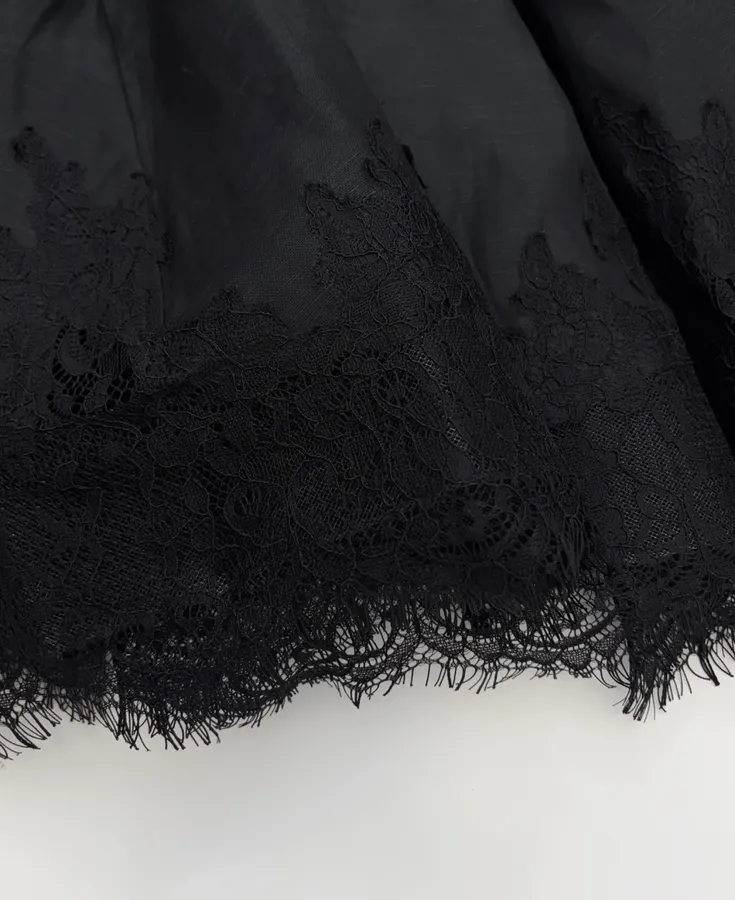 Lace-Panel Strapless Waist-Cinching Lace-Up Mini Skirt, Puffy Dress with Fairy-Like Elegance in Black, product view 08