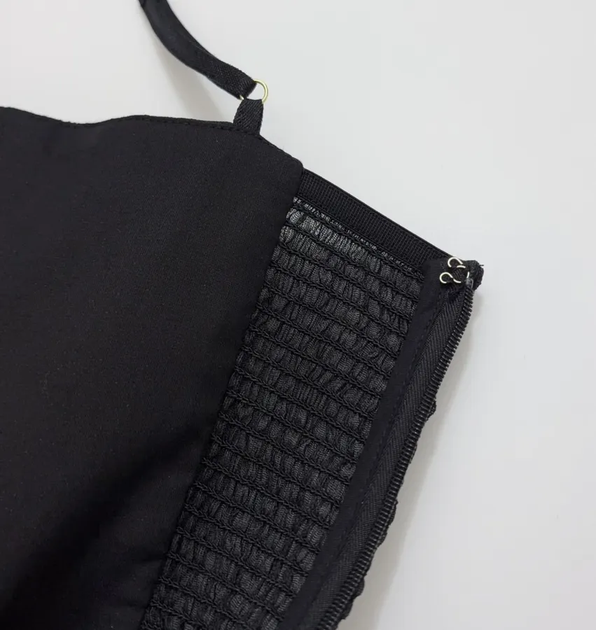 Lace-Panel Strapless Waist-Cinching Lace-Up Mini Skirt, Puffy Dress with Fairy-Like Elegance in Black, product view 15
