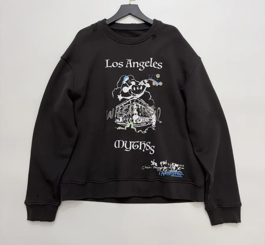 Niche Mickey Mouse Graffiti Pendant, Loose Pullover Sweatshirt in Black, product view 01