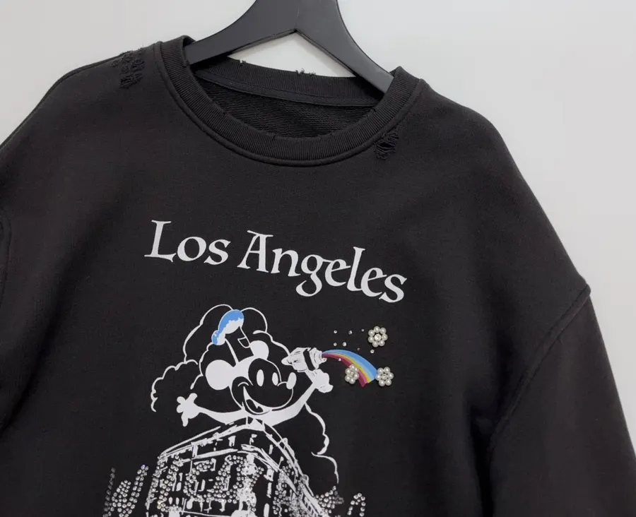 Niche Mickey Mouse Graffiti Pendant, Loose Pullover Sweatshirt in Black, product view 02