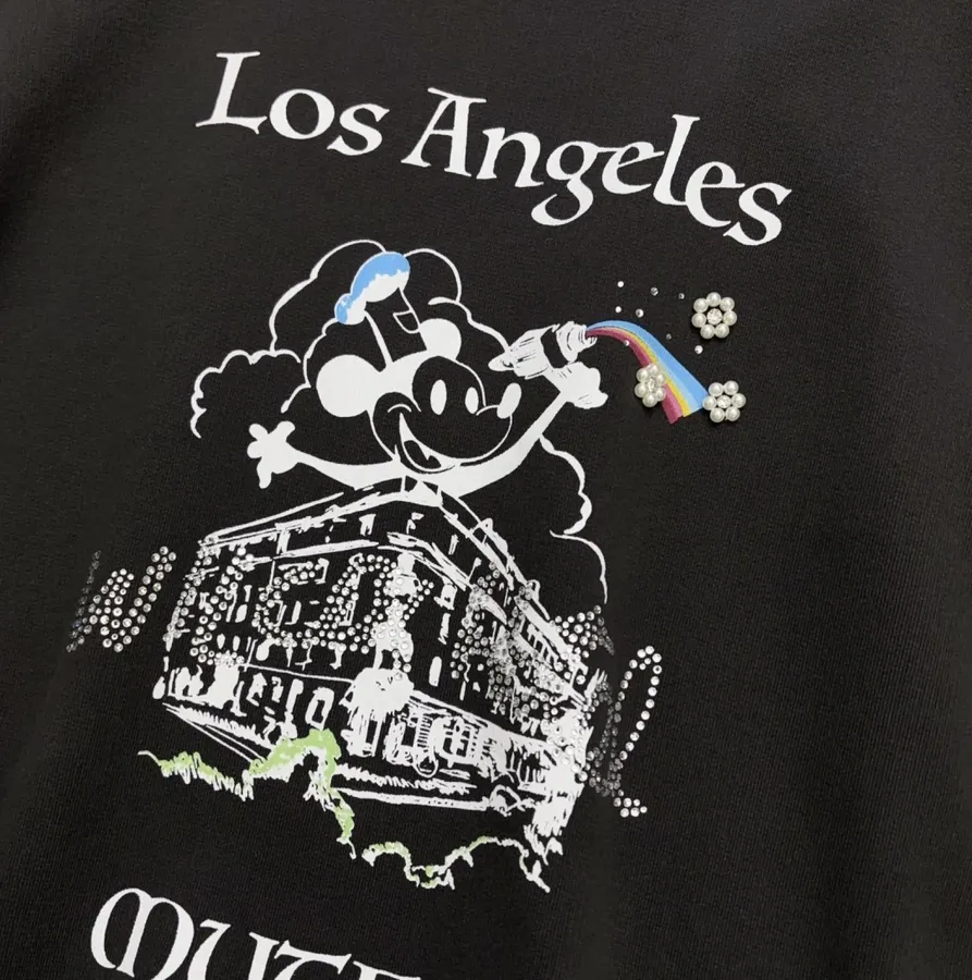 Niche Mickey Mouse Graffiti Pendant, Loose Pullover Sweatshirt in Black, product view 04