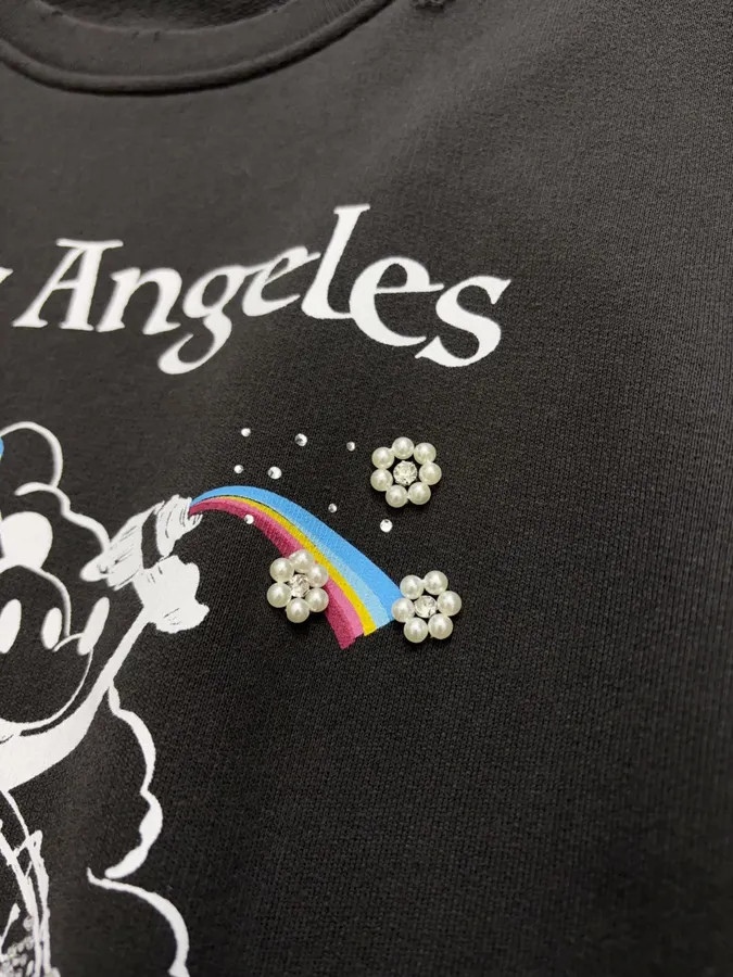 Niche Mickey Mouse Graffiti Pendant, Loose Pullover Sweatshirt in Black, product view 07
