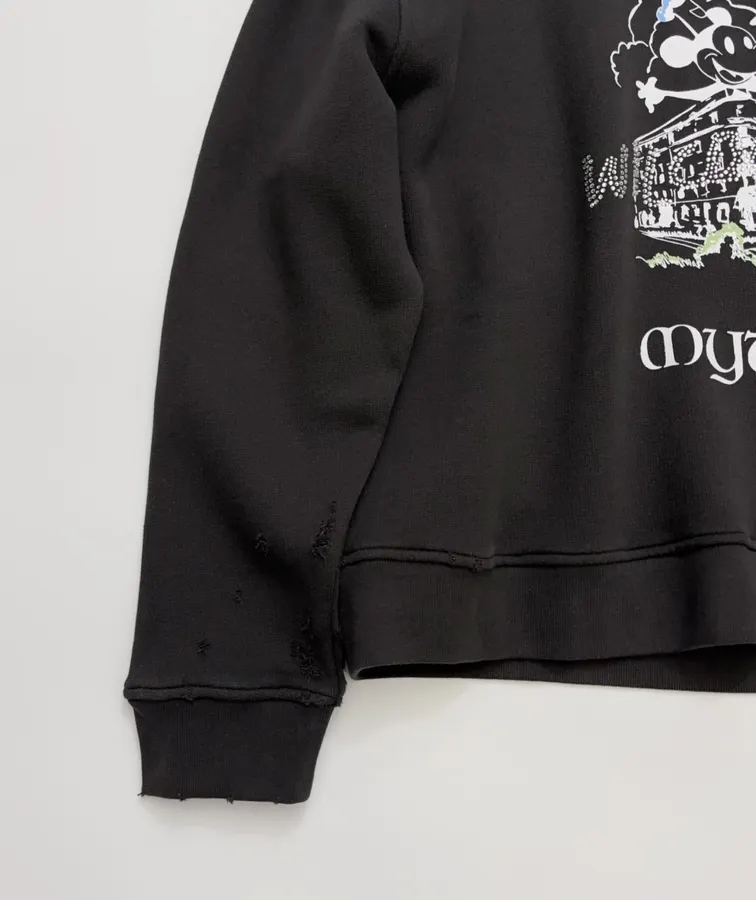 Niche Mickey Mouse Graffiti Pendant, Loose Pullover Sweatshirt in Black, product view 12
