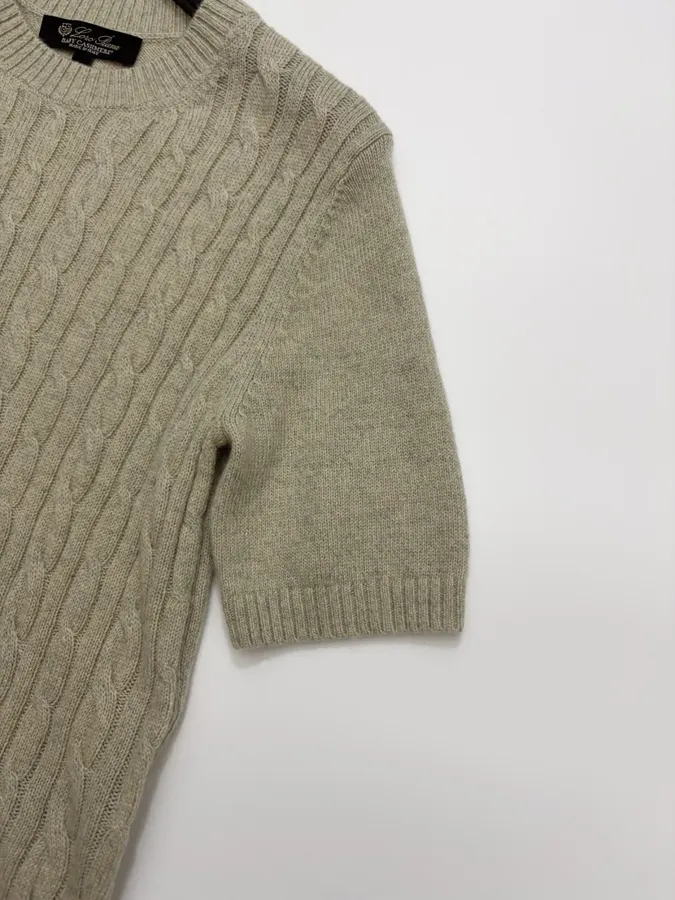 Round-Neck Knitted Short-Sleeve Top in Oatmeal, product view 04