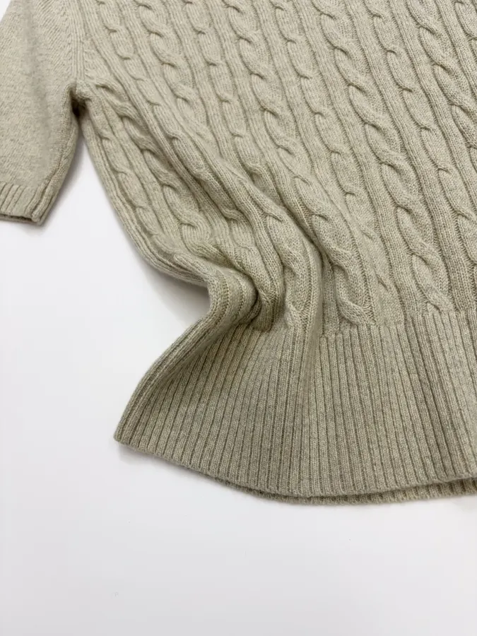 Round-Neck Knitted Short-Sleeve Top in Oatmeal, product view 07