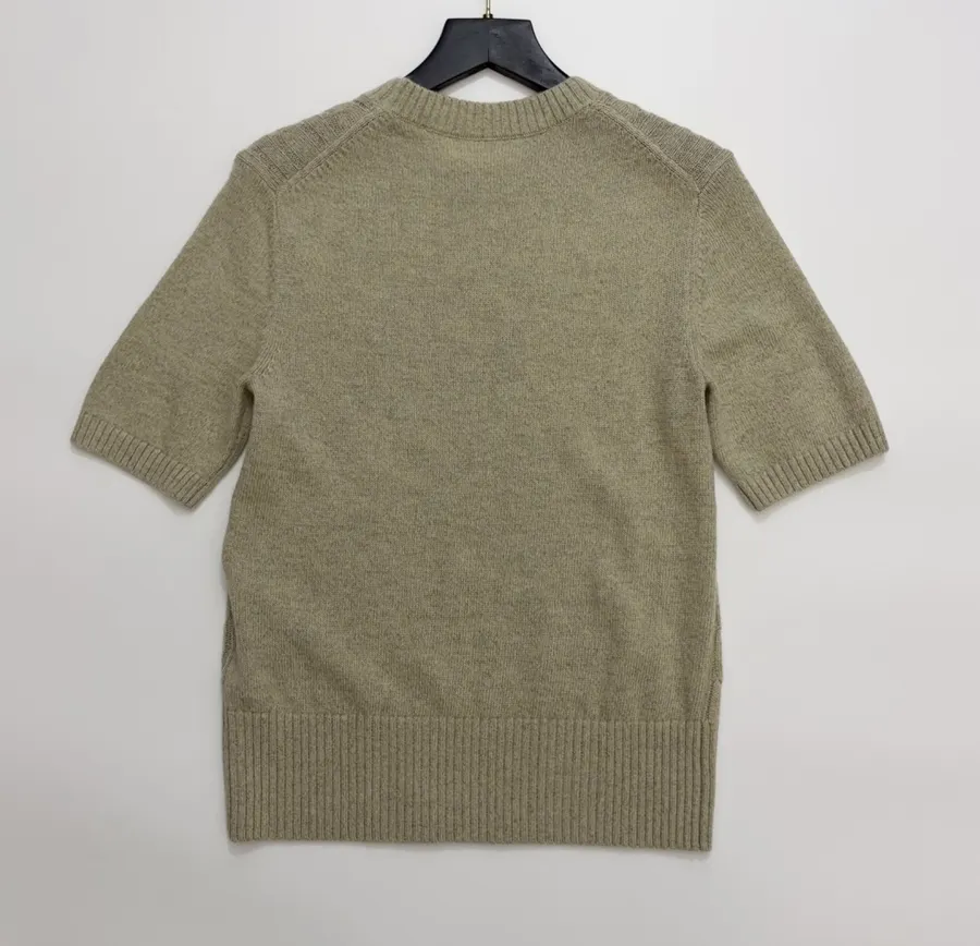 Round-Neck Knitted Short-Sleeve Top in Oatmeal, product view 13