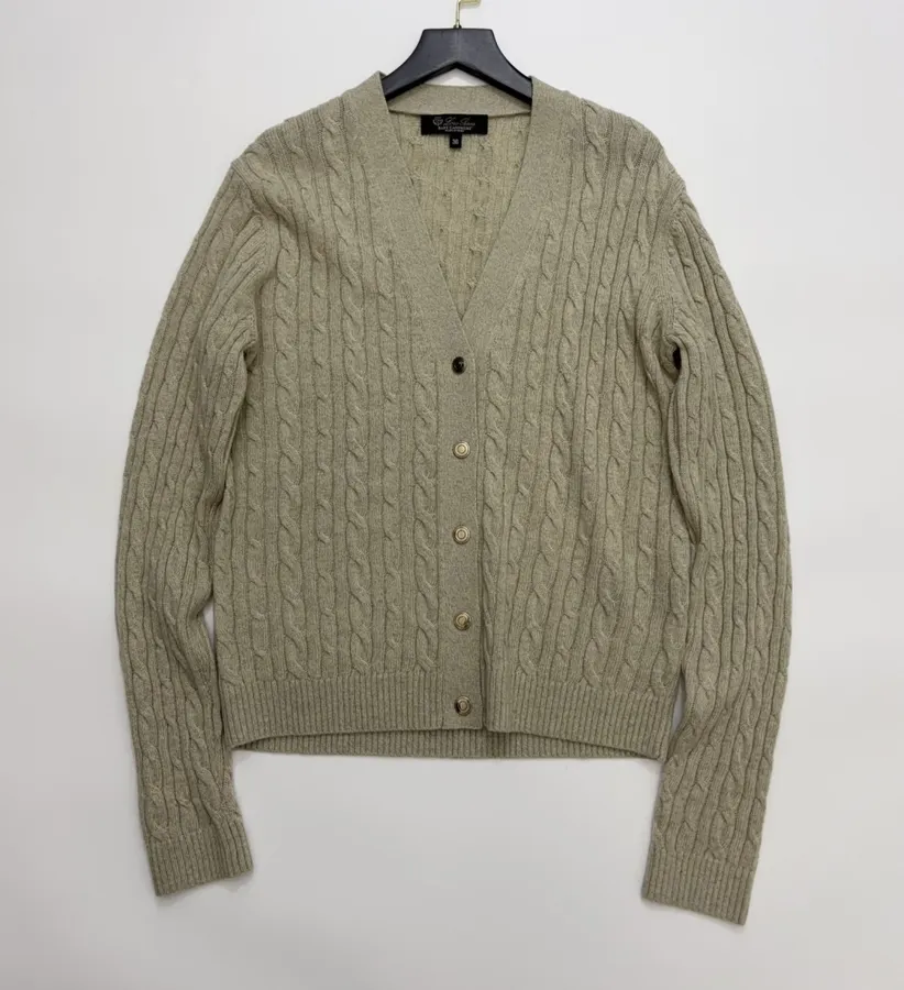 V-Neck Knitted Cardigan in Oatmeal, product view 01