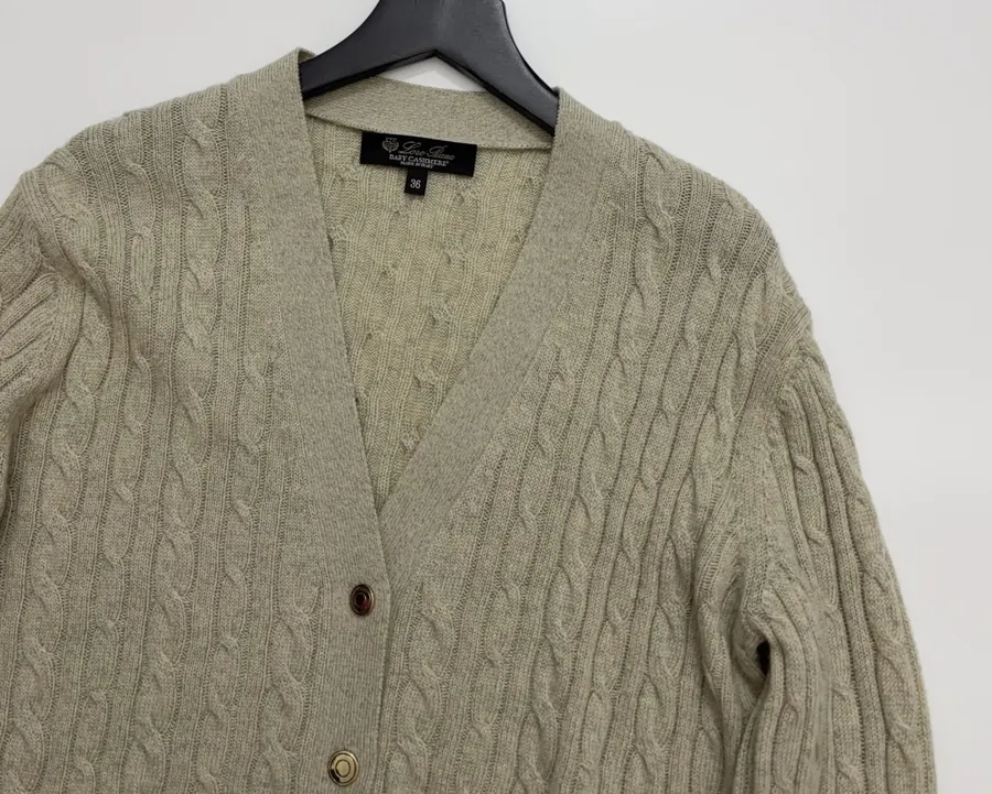 V-Neck Knitted Cardigan in Oatmeal, product view 02