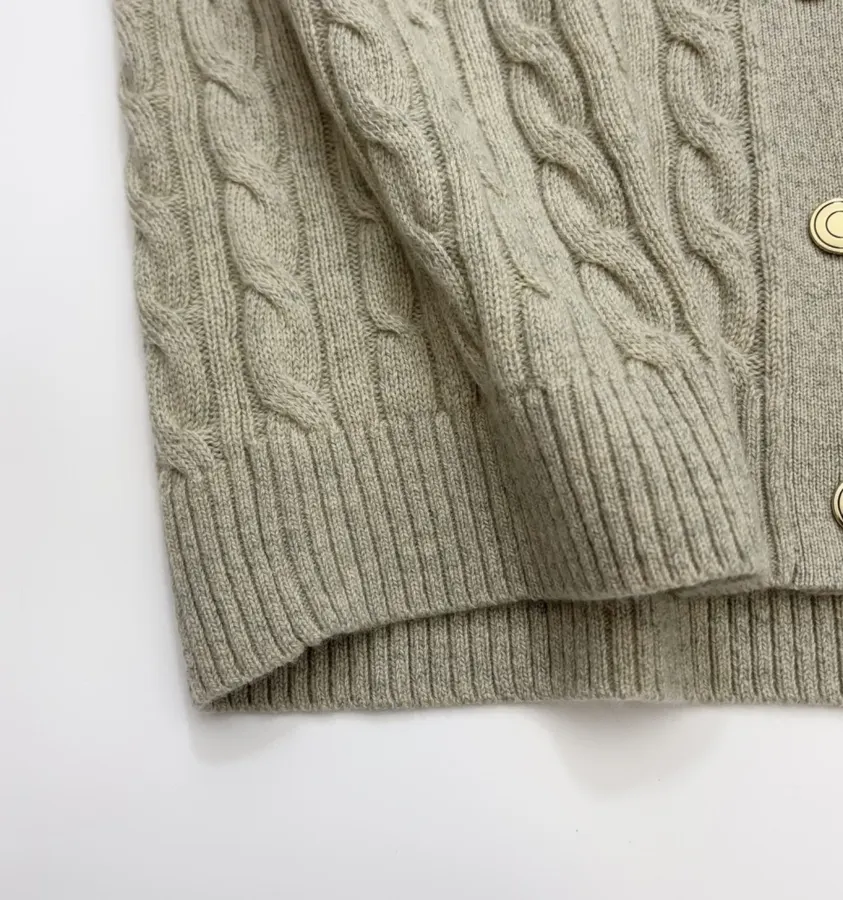 V-Neck Knitted Cardigan in Oatmeal, product view 09