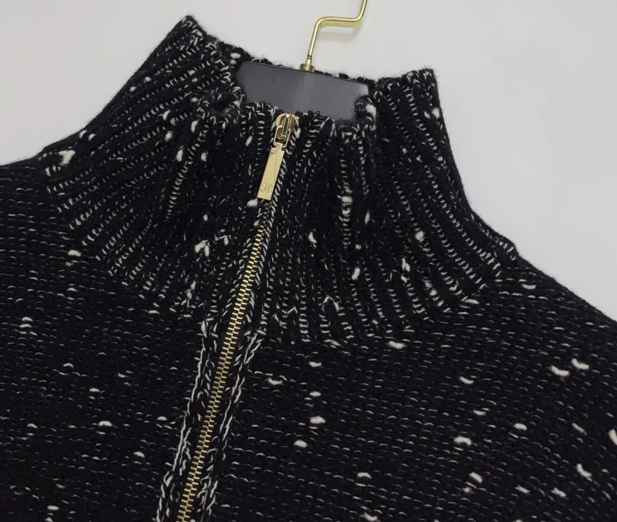 Embellished Half-Zip Stand-Collar Knit Top in Black, product view 03