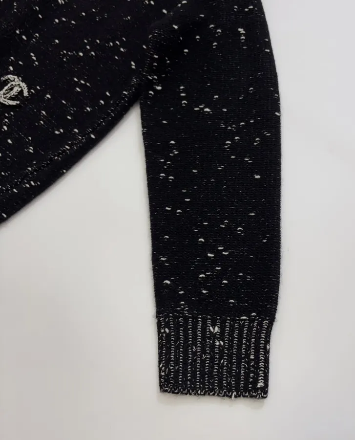Embellished Half-Zip Stand-Collar Knit Top in Black, product view 05
