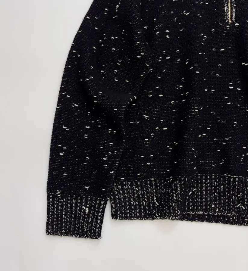 Embellished Half-Zip Stand-Collar Knit Top in Black, product view 08