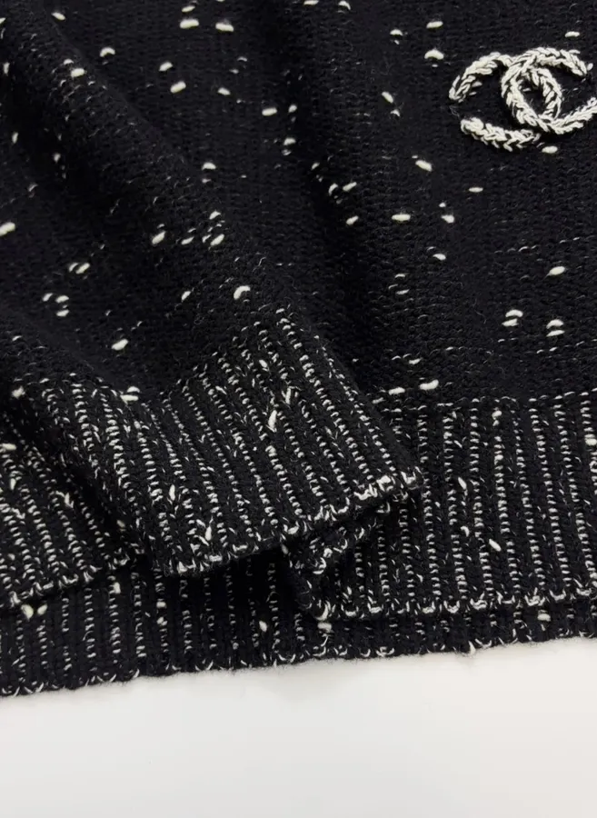 Embellished Half-Zip Stand-Collar Knit Top in Black, product view 10