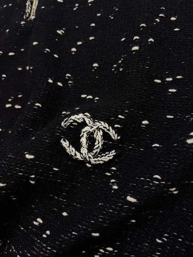 Embellished Half-Zip Stand-Collar Knit Top in Black, product view 12