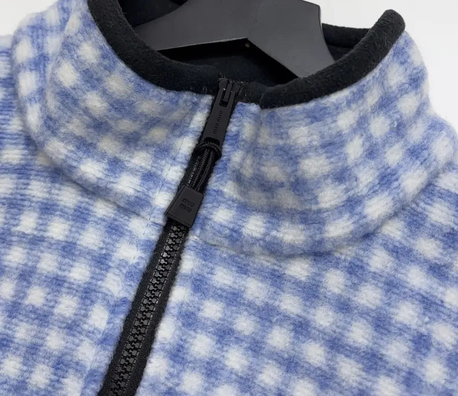 Plaid Loose-Fit Zip-Up Jacket in Blue and White, product view 04