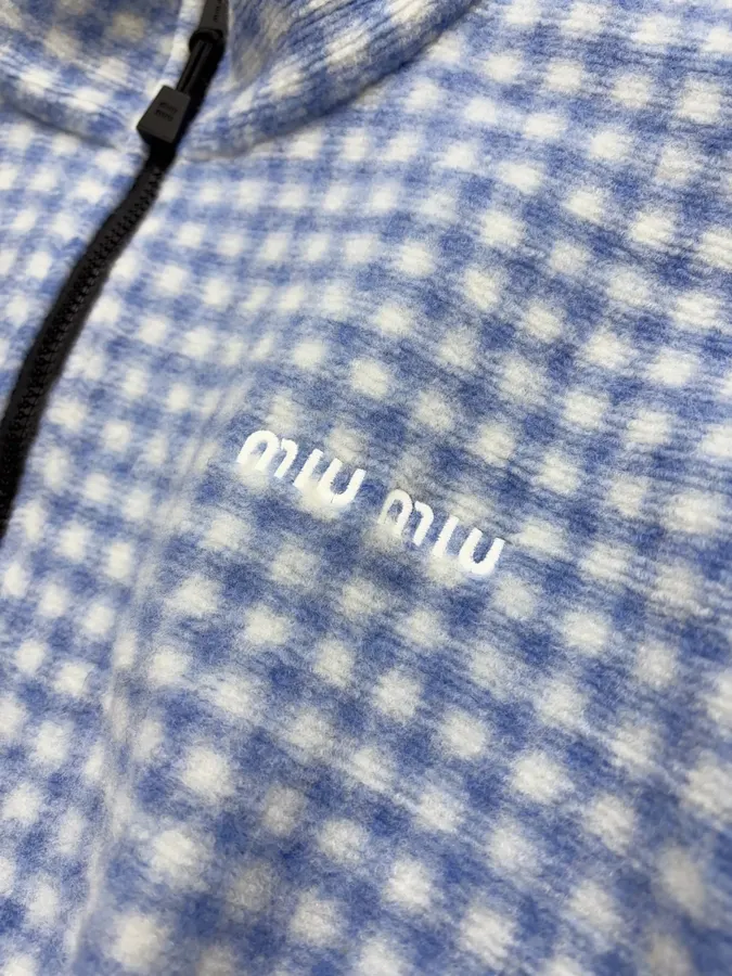 Plaid Loose-Fit Zip-Up Jacket in Blue and White, product view 05