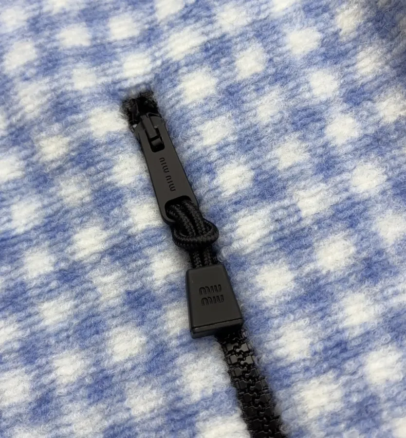 Plaid Loose-Fit Zip-Up Jacket in Blue and White, product view 10