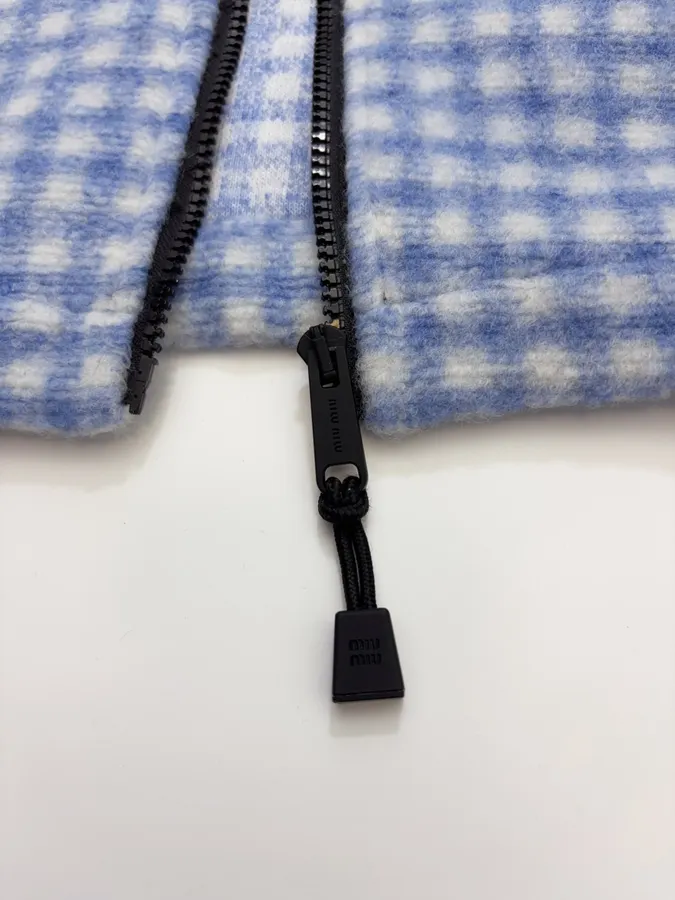 Plaid Loose-Fit Zip-Up Jacket in Blue and White, product view 13