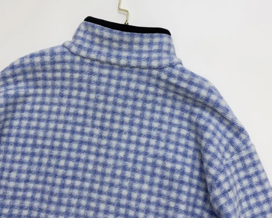 Plaid Loose-Fit Zip-Up Jacket in Blue and White, product view 17