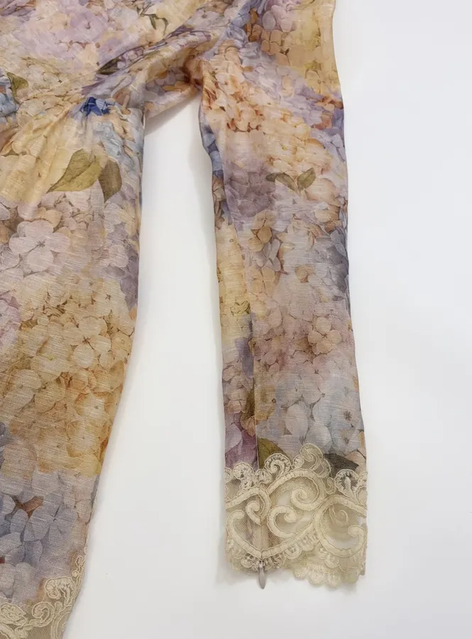 Cream Floral Lace-Trim Mini Dress in Apricot, product view 05