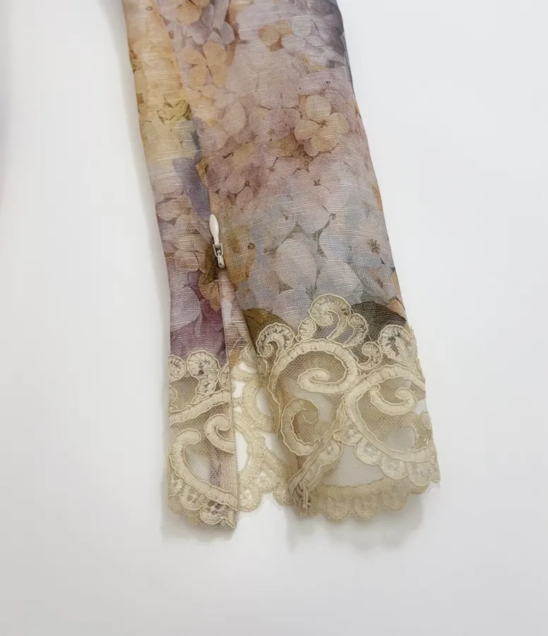 Cream Floral Lace-Trim Mini Dress in Apricot, product view 06