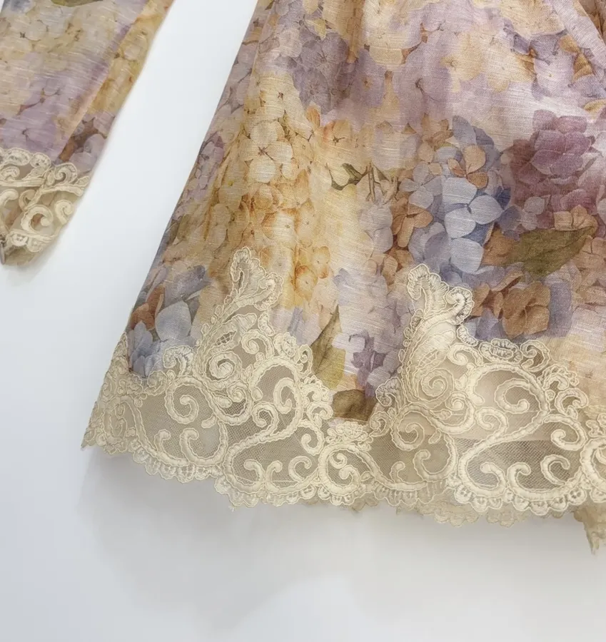 Cream Floral Lace-Trim Mini Dress in Apricot, product view 09