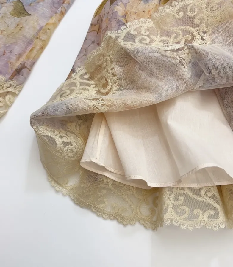 Cream Floral Lace-Trim Mini Dress in Apricot, product view 11