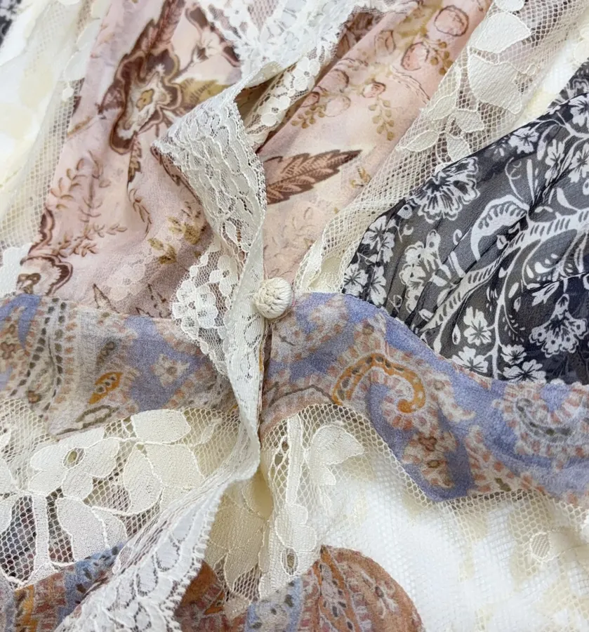 Lace Trumpet-Sleeve Bodycon Short Dress in Beige, product view 06
