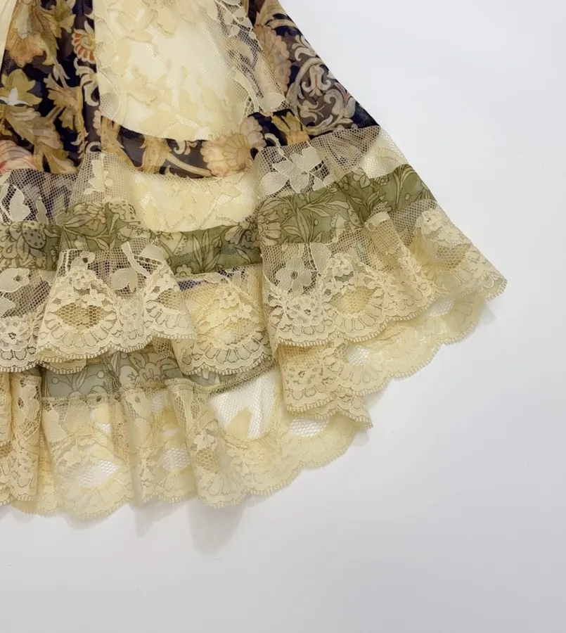 Lace Trumpet-Sleeve Bodycon Short Dress in Beige, product view 08