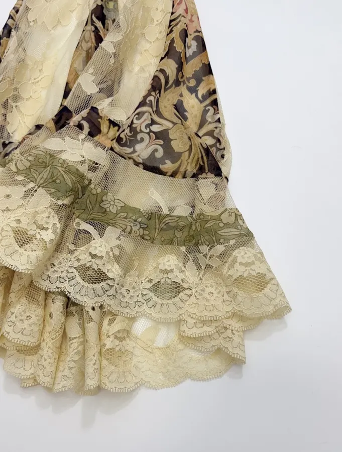 Lace Trumpet-Sleeve Bodycon Short Dress in Beige, product view 11