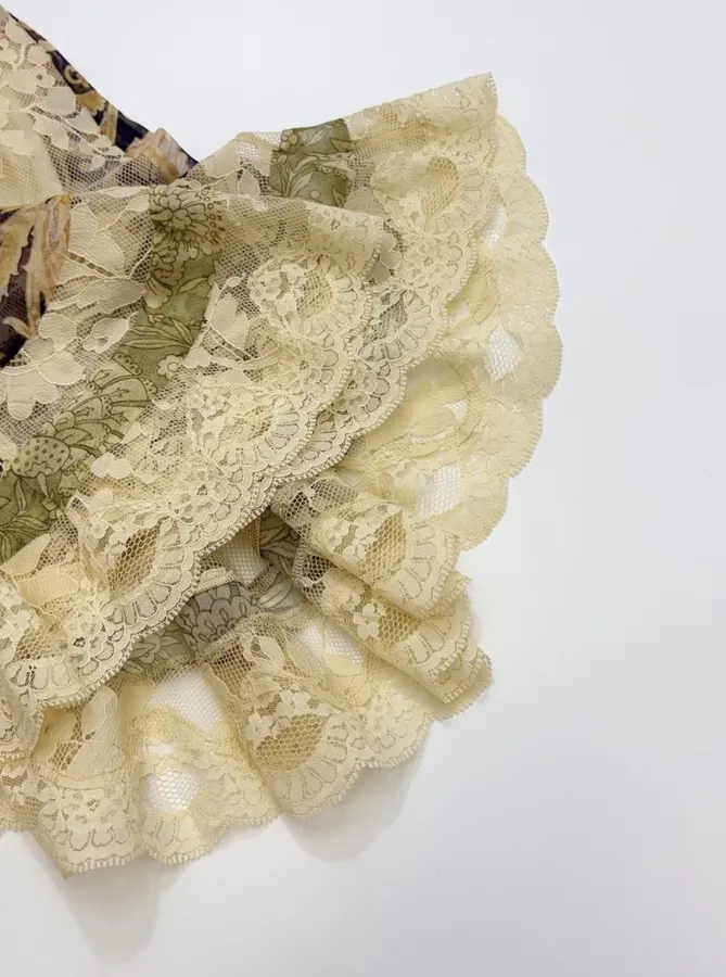 Lace Trumpet-Sleeve Bodycon Short Dress in Beige, product view 12