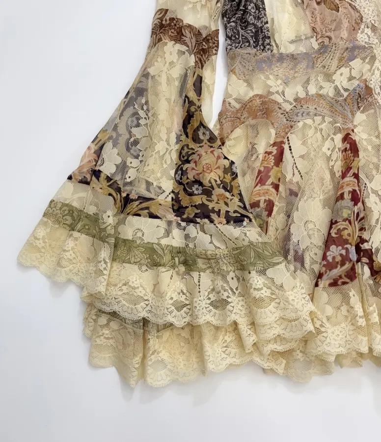 Lace Trumpet-Sleeve Bodycon Short Dress in Beige, product view 13