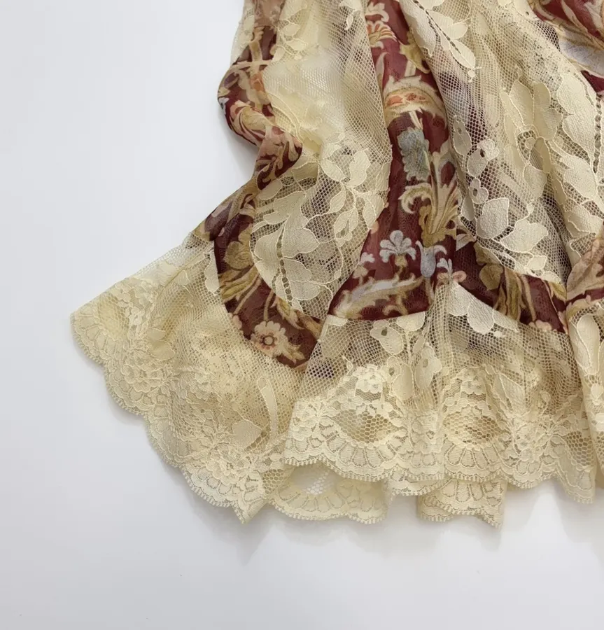 Lace Trumpet-Sleeve Bodycon Short Dress in Beige, product view 14