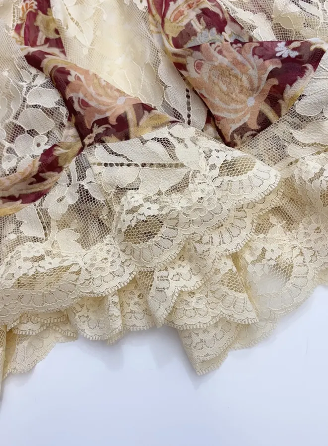 Lace Trumpet-Sleeve Bodycon Short Dress in Beige, product view 15