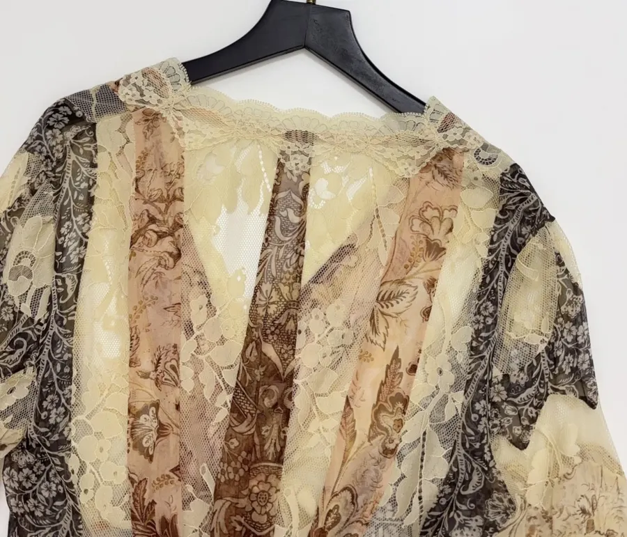 Lace Trumpet-Sleeve Bodycon Short Dress in Beige, product view 19