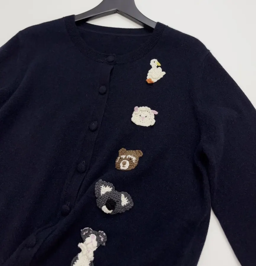 Jacquard Crew-Neck Button Cardigan in Navy, product view 02