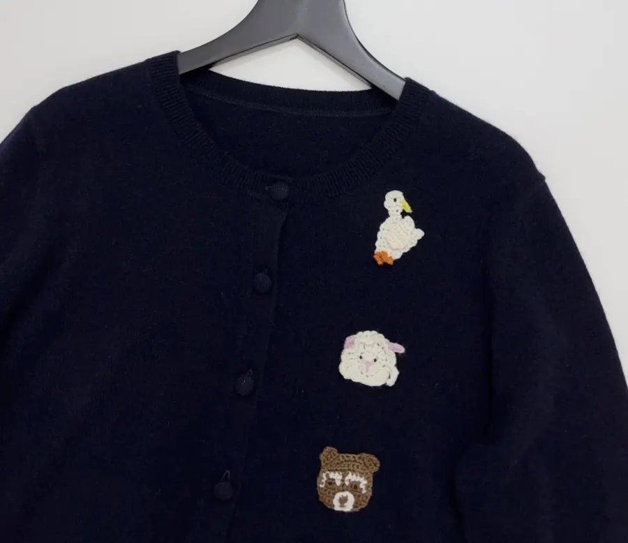 Jacquard Crew-Neck Button Cardigan in Navy, product view 03