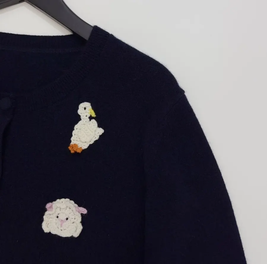 Jacquard Crew-Neck Button Cardigan in Navy, product view 04