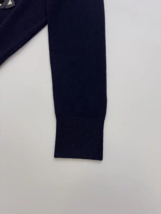 Jacquard Crew-Neck Button Cardigan in Navy, product view 06