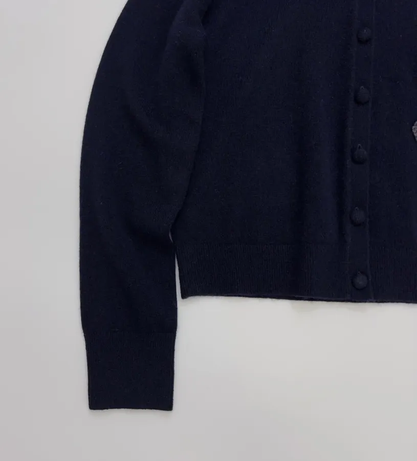 Jacquard Crew-Neck Button Cardigan in Navy, product view 08